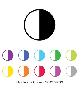 An Illustrated Icon in an array of colours on a White Background -  50 Percent Pie Chart