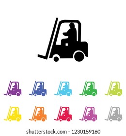 An Illustrated Icon in an array of colours on a White Background -  Fork Lift Truck