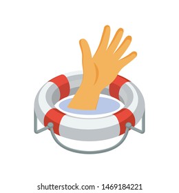 Illustrated icon with the concept of assisting safety in drowning in water