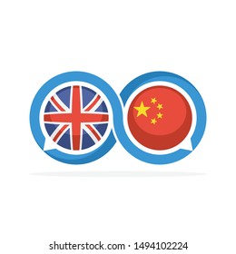 Illustrated icon with the concept of communication in English and the People's Republic of China