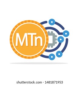 Illustrated icon with the concept of a digital money transaction with the currency of Mozambique, Metical