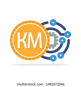 Illustrated icon with the concept of digital money transactions with the currency of the country of Bosnia and Herzegovina, Konvertibilna Marka