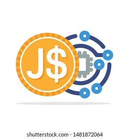 Illustrated icon with the concept of a digital money transaction with the Jamaican currency, Jamaican Dollar