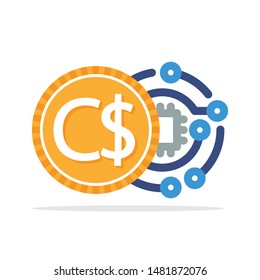 Illustrated icon with the concept of digital money transactions with the currency of the country of Nicaragua, Cordoba Oro