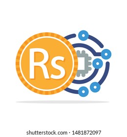Illustrated icon with the concept of digital money transactions with the currency of the country of Pakistan, Pakistan Rupee
