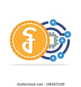 Illustrated icon with the concept of digital money transactions with the country's currency of Cambodia, Riel