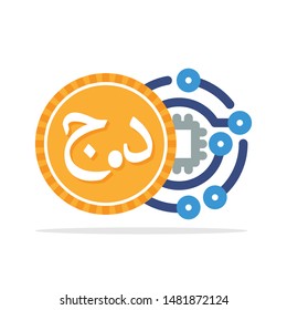 Illustrated icon with the concept of digital money transactions with the Algerian currency,  Algerian Dinar