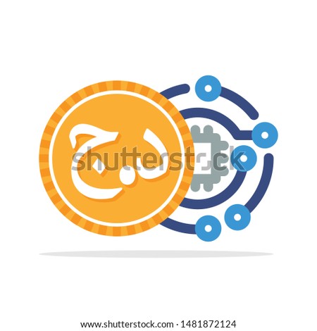 Illustrated icon with the concept of digital money transactions with the Algerian currency,  Algerian Dinar