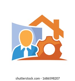 Icono ilustrado con el concepto de empleados que trabajan desde casa.