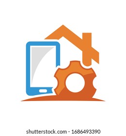 Illustrated icon with the concept of a home management mechanism, smartphone based