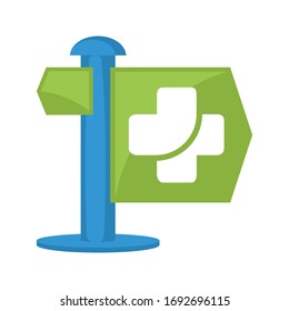 Illustrated icon with concept information clues for medical assistance support, or medical evacuation routes.