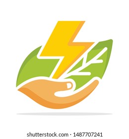 Illustrated icon with the concept of managing electrical energy sources from plant organic matter