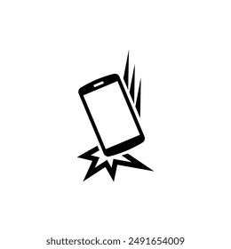 An illustrated icon depicting a damaged or broken smartphone, symbolizing technical issues, malfunction, or repair needs for mobile electronics