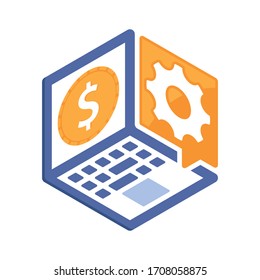 Illustrated icon for how to make money with a laptop.