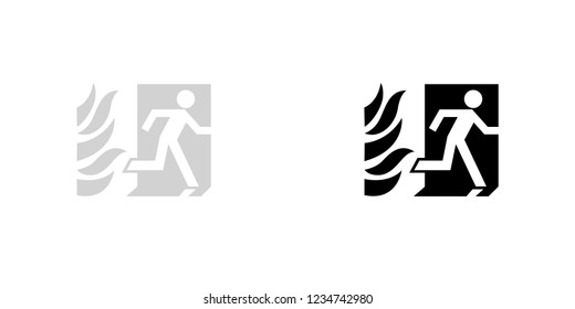 An Illustrated Icon Isolated on a Background - Fire Exit with Fire