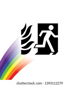 An Illustrated Icon Isolated on a Background - Fire Exit with Fire