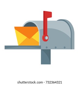 Illustrated icon of mailbox in open condition and flag up