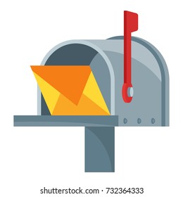 Illustrated icon of mailbox in open condition and flag up