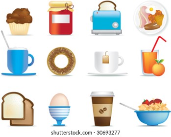 illustrated icon set of fun breakfast items