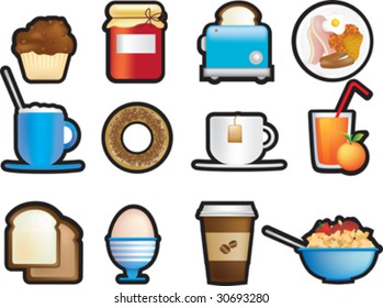 illustrated icon set of fun breakfast items