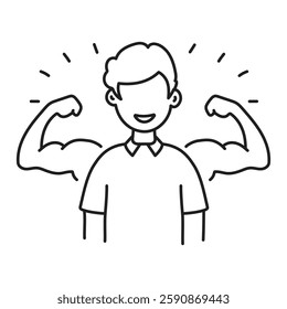 An illustrated icon of a strong man flexing his muscles, symbolizing strength, fitness, and confidence. Perfect for gym, motivation, and empowerment-related visuals.