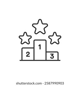 An illustrated icon that represents data analysis, showcasing a podium adorned with numbers and stars, which symbolizes achievement, ranking, and high performance in various metrics of evaluation