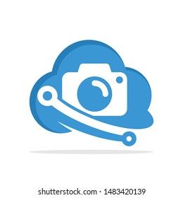 Illustrated icons with the concept of photographic media with a cloud computing system.