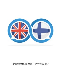 Illustrated icons with English and Finnish communication concepts
