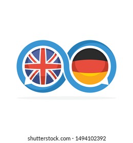 Iconos ilustrados con conceptos de comunicación en inglés y alemán