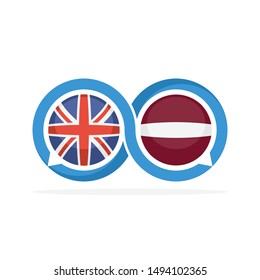 Illustrated icons with English and Latvian communication concepts