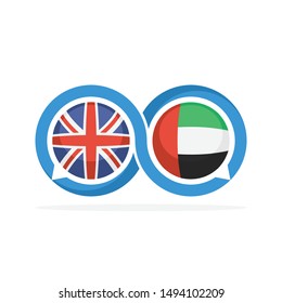 Illustrated icons with English and United Arab Emirates communication concepts