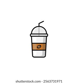 Illustrated image of a takeaway coffee cup with a domed lid and a straw, suitable for modern beverage concepts.