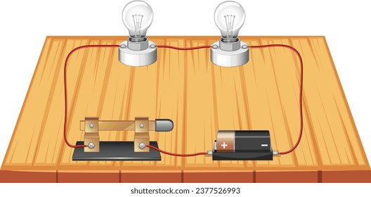 Illustrated infographic showcasing circuit diagram with batteries, light bulb, and switch