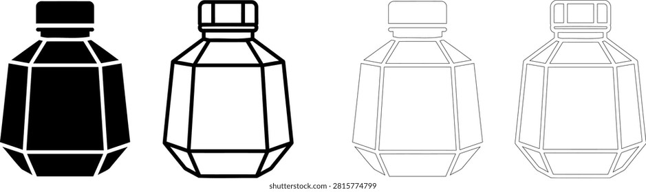 Illustrated ink bottle with cap and hexagonal body Editable