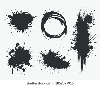 Illustrated ink spots set collection in black and white. Vector illustration