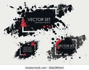 Illustrated ink spots set collection in black and white. Vector illustration