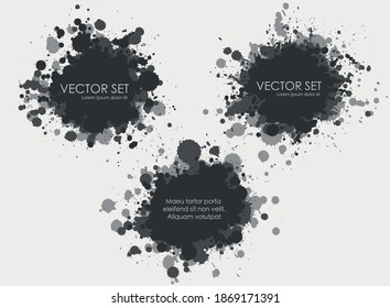 Illustrated ink spots set collection in black and white. Vector illustration