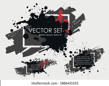 Illustrated ink spots set collection in black and white. Vector illustration