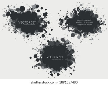 Illustrated ink spots set collection in black and white. Vector illustration