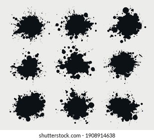 Illustrated ink spots set collection in black and white. Vector illustration