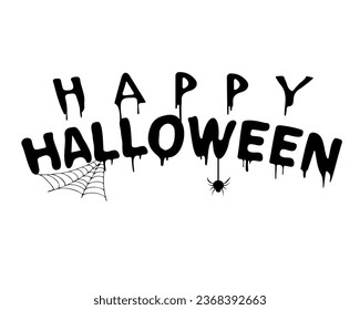 illustrated inscription, happy halloween, with the addition of cobwebs, spider, smudges