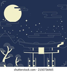 Illustrated Japanese serene landscape vector