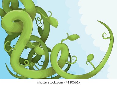 Illustrated jumbled vines in a hand drawn style with a cloudy background. Top, middle, back vines and background are all on separate layers.