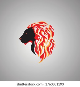 Illustrated lion and fire design with a white background