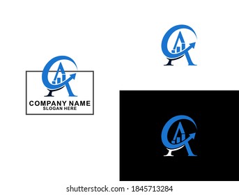 Illustrated logo A with arrow and statistic of blue color in a modern layout, illustration, company, business.