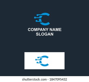 Illustrated logo C with arrow,connect,technology and statistic of blue color in a modern layout, illustration, company, business.