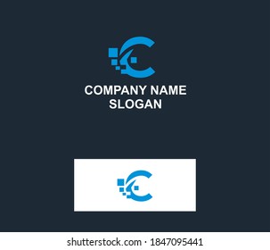 Illustrated logo C with arrow,connect,technology and statistic of blue color in a modern layout, illustration, company, business.