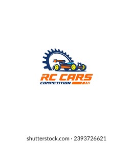 The illustrated logo captures the essence of RC cars competition, incorporating elements symbolizing speed, precision, and mechanical expertise, reflecting the hobby and repair aspects.