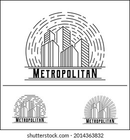 Illustrated logo of urban buildings on metropolitan city. with retro theme on 3 styles