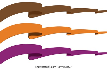 Illustrated long, flat, vector ribbon banners in three color. EPS 10
